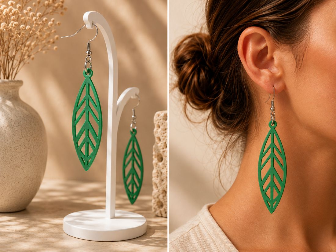 Boucles d’oreilles ajourées sur présentoir et portées, collection Coquette