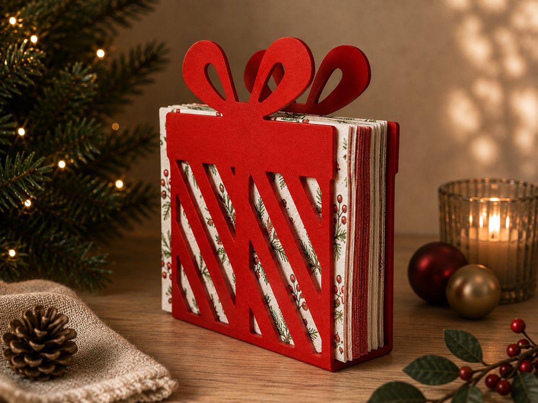 Porte-Serviettes Cadeau, coloris Rouge, collection Noël