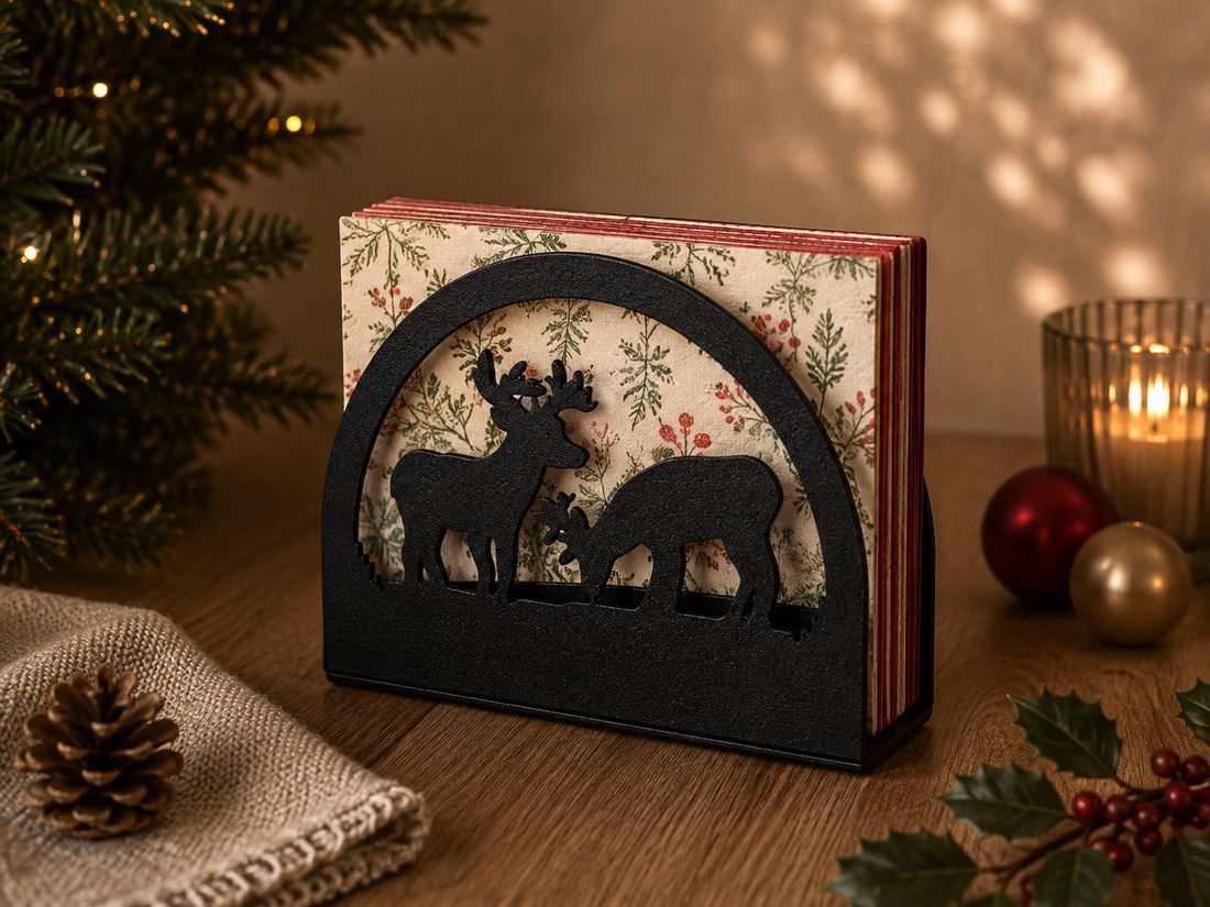 Porte-Serviettes Cerfs, coloris Noir, collection Noël