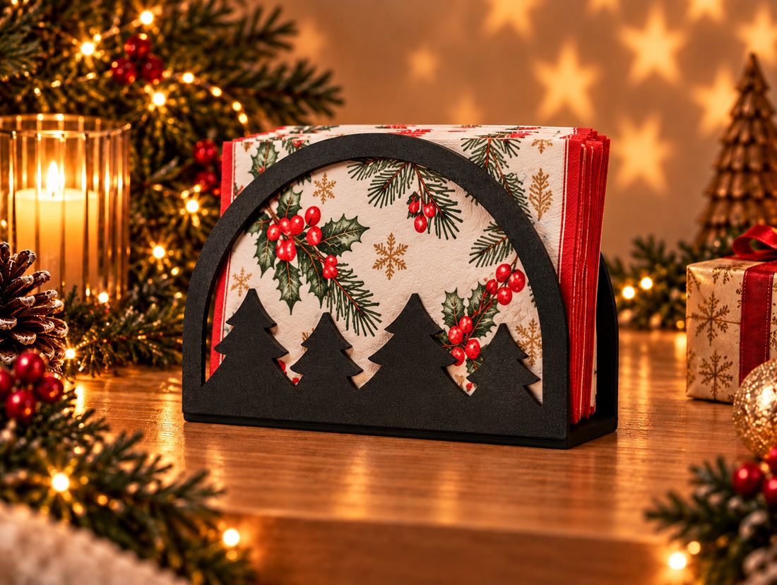 Porte-Serviettes Sapin, coloris Noir, collection Noël