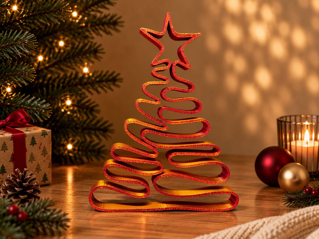 Sapin Ondulé, coloris Rouge et doré, collection Noël