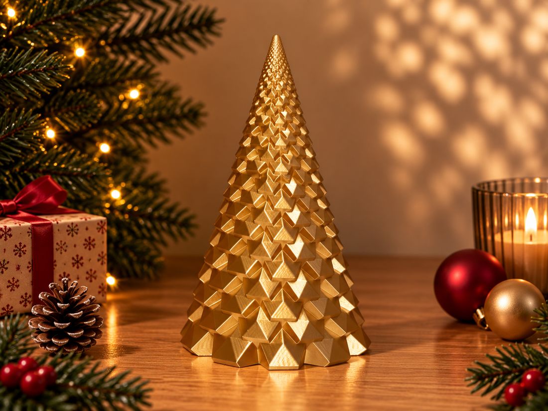 Sapin Triangles, coloris Doré, collection Noël