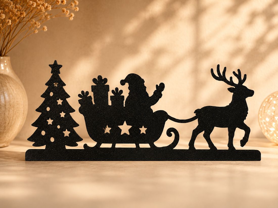 Traîneau du Père Noël, coloris Noir, collection Noël