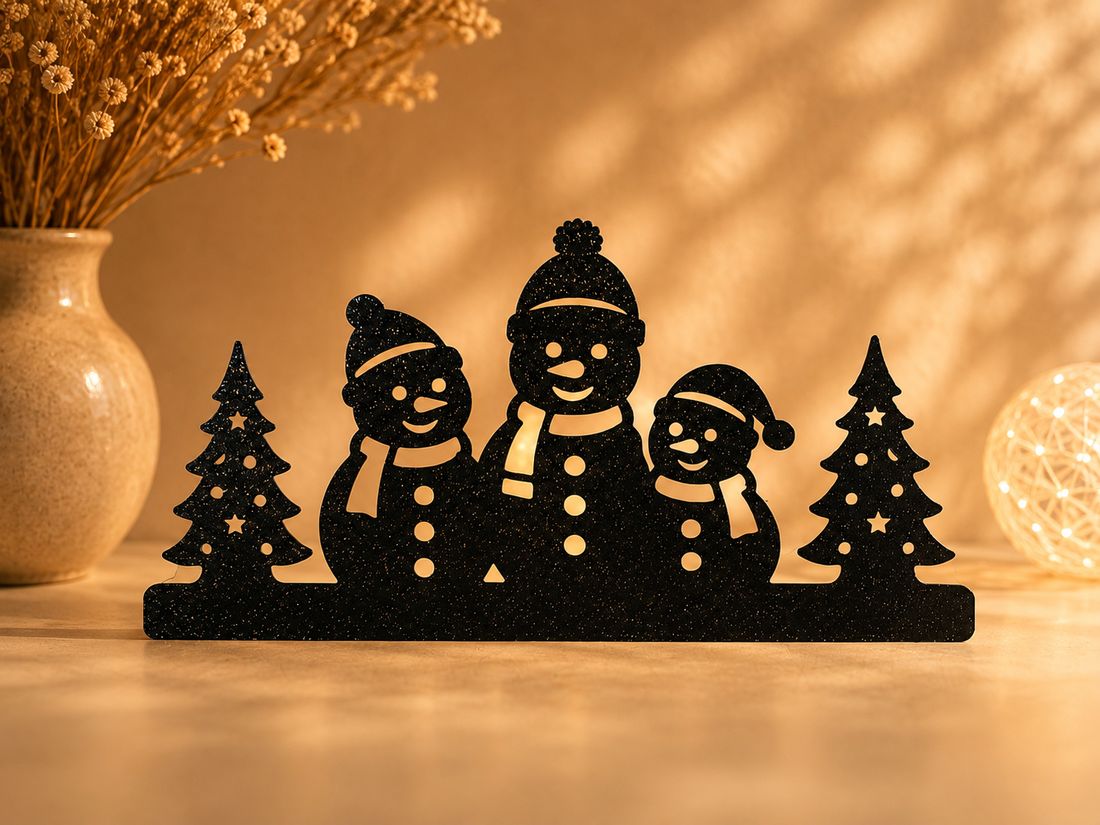 Famille de Bonshommes de Neige, coloris Noir, collection Noël